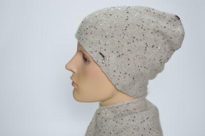 Шарф платок Италия и шапка вязаный комплект для женщин бежевый