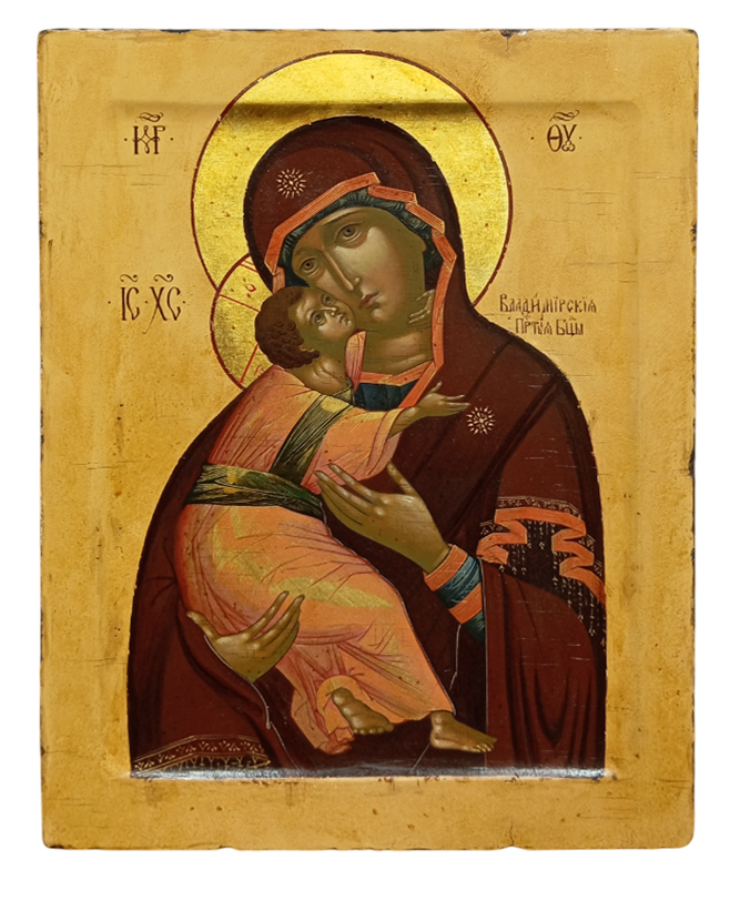 Владимирская Богородица. Рукописная икона, стилизованная "под старину"