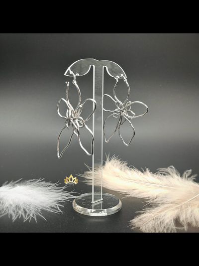 Серьги Цветок серебристый 6,5см