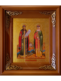 Петр и Феврония Муромские, Святые Чудотворцы. Рукописная икона 17,5х21см.