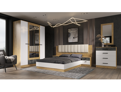 Композиция спальни АДЕЛЬ Дуб Вотан/Белый гладкий/Цемент темный
