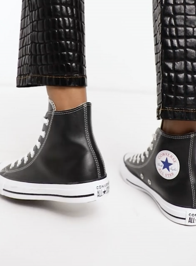 Кеды Converse All Star Leather Black черные высокие кожаные