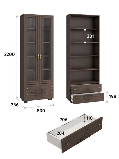 Гостиная МОНБЛАН - Шкаф комбинированный МБ-27К Венге/Орех шоколадный