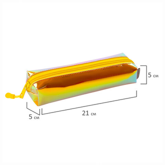 Пенал-косметичка BRAUBERG прямоугольный, зеркальный, мягкий, "Gold", 21х5х5 см, 229249