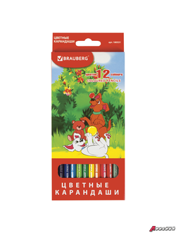 Карандаши цветные BRAUBERG «My lovely dogs», 12 цветов, заточенные, картонная упаковка. 180531