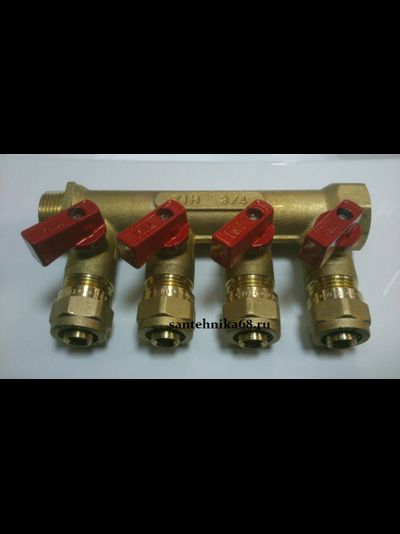 Коллектор с шаровыми кранами TIM 3/4 х 16 м/п на 2 3 4 5 выходов