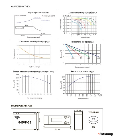 Тяговый аккумулятор RuTrike 6-EVF-38 (12V38A/H C3)