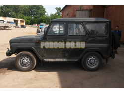 Силовые пороги на УАЗ Хантер 2003-, крепление к раме, накладки из рифлёного алюминия, универсальные (под стандартный и лифтованный кузов) (05.350.10)