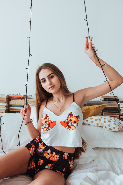 Шелковая пижама "Лисички с сердечками"