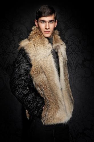 Шуба куртка мужская зимняя , натуральный мех волк, каракуль арт. Ми-009