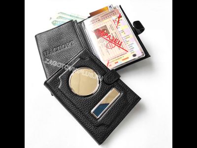 Портмоне LUXURY из кожи флотер в комплекте с линзами (золотистые вставки)