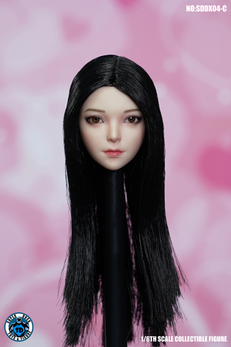 Женская голова (скульпт) с длинными волосами (черные) 1/6 scale  (SDDX04С) - SUPER DUCK