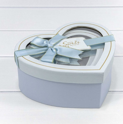 Коробка подарочная "Сердце" с окном и бантиком (голубая), 16,2*14,3*6см