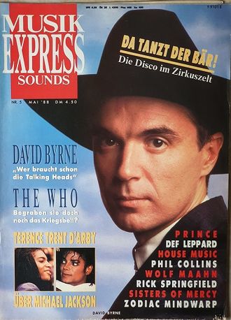 Musikexpress Sounds Magazine May 1988 David Byrne, Иностранные музыкальные журналы, Intpressshop