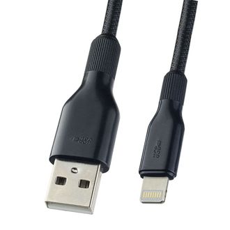 Плоский мультимедийный кабель для iPhone, USB - 8 PIN (Lightning), силикон, черный, длина 1 м, бокс (I4318)