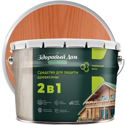 Антисептик лессирующий декоративный для дерева ЗДОРОВЫЙ ДОМ 2В1 Махагон 10 л