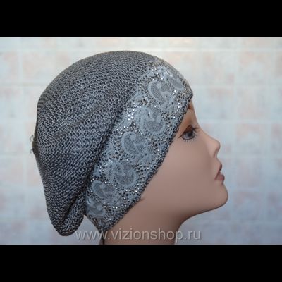 Вязаный берет женский с кружевом Vizio 4813 Италия серый
