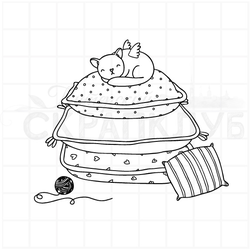 штамп кошка с котятами на подушке