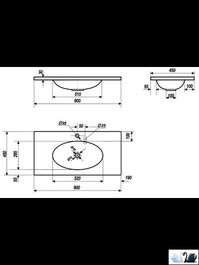 Раковина Эстет Vegas 90 х 45 см Мраморная мебельная в ванную