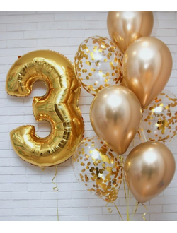 Набор шаров с гелием "Золотой хром" с цифрой