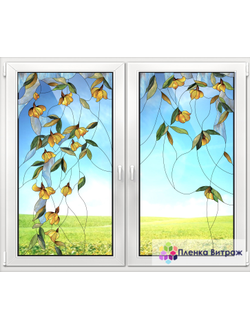 Витражная пленка, витражная пленка самоклеющаяся под заказ,пленочный витраж флора с птицами