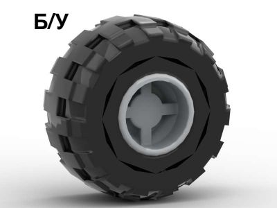 ! Б/У - Wheel 11mm D. x 12mm, Hole Notched for Wheels Holder Pin with Black Tire 24 x 12 R Balloon 6014b / 56890, Light Bluish Gray (6014bc04) - Б/У