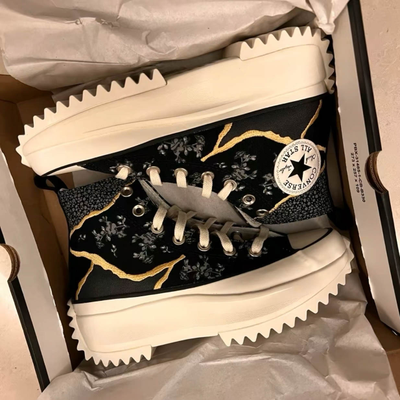 купить оригинальные кеды Converse Run Star Hike черные высокие с вышивкой  не дорого 172424C фото