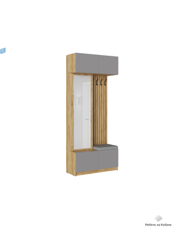 Бостон прихожая ЛДСП (Комплект) Корпус - Дуб Крафт золотой  Фасад ЛДСП - Серый Шифер Кожзам.- Ecotex 3022 / Arena 007 (Серая)