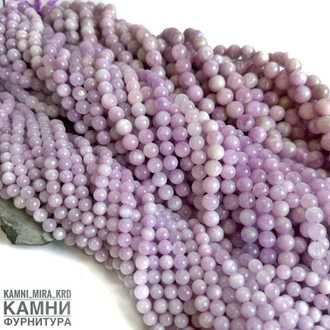 Кунцит шары 6,1-6,5/8-8,3 мм, цена за нить 19 см