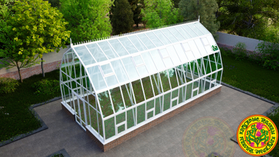 Базовая комплектация теплицы из стекла и алюминия “Леонардо XL” размером 5000 х 10000 мм