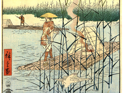 Картина обогреватель, репродукция японской живописи река Сагаме