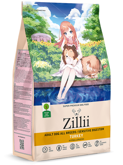 ZILLII Adult Dog Sensitive Digestion, Корм сухой для собак с чувствительным пищеварением, гипоаллергенный, Индейка 15 кг