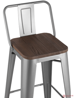 Стул барный TOLIX WOOD со спинкой серебристый матовый