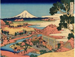 Картина обогреватель, репродукция японской живописи Вид Фудзи от чайных плантаций Катакура