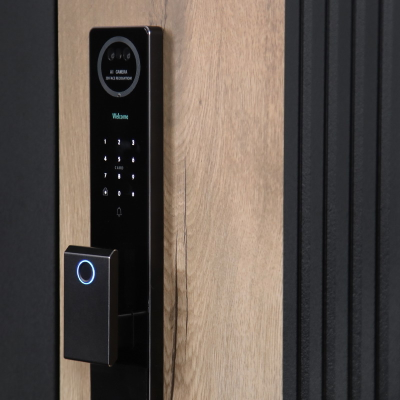 Стальная дверь   Конструктор с зеркалом (биометрический замок Smart lock Y12)