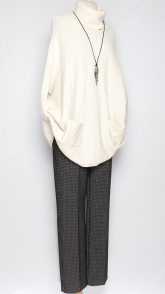 Свитер кимоно "КАРМАНЫ" серый, молочный, морская волна р.46-56