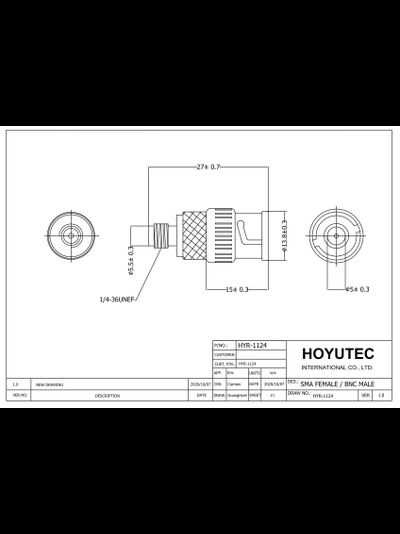 HYR-1124 (GSA-1124), Переходник, SMA гнездо - BNC штекер (SMA-7829) (BNCP-SMAJ)