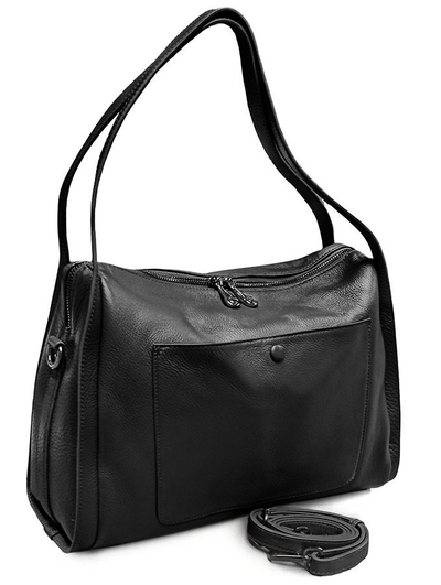 (АРТИКУЛ: 10035) СУМКА ЖЕНСКАЯ СРЕДНЕГО РАЗМЕРА, НАТУРАЛЬНАЯ КОЖА, ЧЕРНАЯ, РУЧКИ И РЕМЕНЬ ЧЕРЕЗ ПЛЕЧО