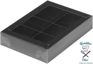 Коробка на 6 конфет с пластиковой крышкой 155*115*30 мм, черная матовая