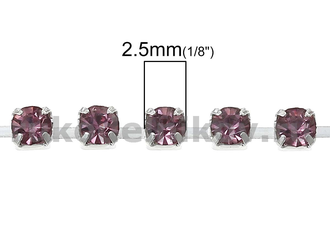 стразовая лента (цепочка со стразами), цвет-серебро (стразы-темно-розовый), отрез-10 см