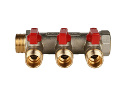 Коллектор распределительный STOUT с шаровыми кранами 3/4", 2 отвода 1/2" (красные ручки) (Арт. SMB 6