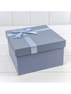 Коробка подарочная с лентой и бантом (синяя), 17*17*9,3см