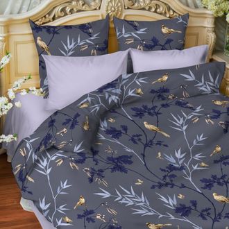 Синий семейный комплект постельного белья мако-сатин