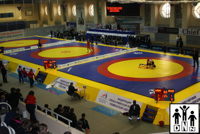 Помост для 3х борцовских ковров (Покрытие порошковая окраска) 14х40х0,8м DNN