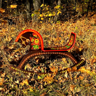 Лошадка качалка детская с ручной авторской росписью как в СССР коричневый фон