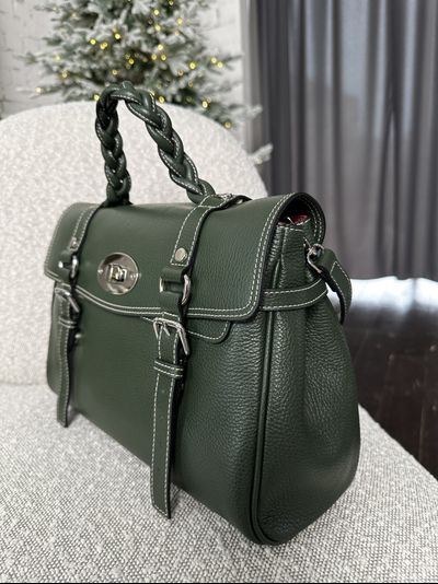 Женская сумка портфель из натуральной кожи темно-зеленого цвета, Vera Pelle Italy. Арт. 024585