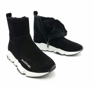 Кроссовки Balenciaga speedtrainer черно-белые зимние с мехом (36-40)