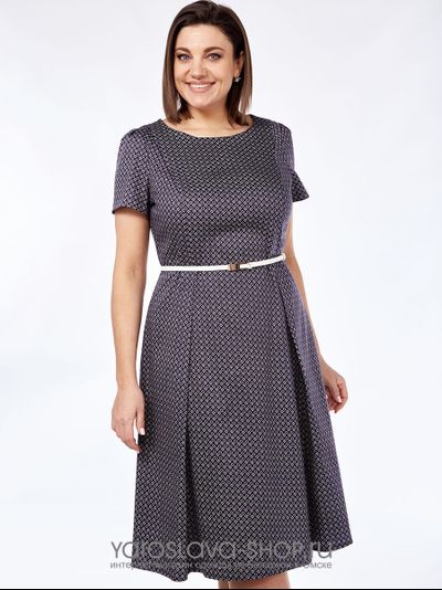 Женское платье А-силуэта темного синего цвета в мелкий рисунок