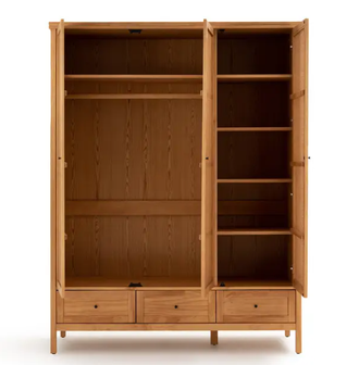 Шкаф с 3 дверками из массива сосны и плетеного материала, Gabin