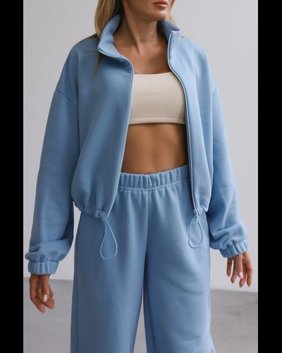 Брюки c манжетами хлопковый велюр (небесный)